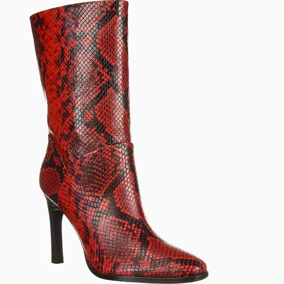 Sigerson Morrison Kiona Fashion Boots, Black Red Snake Print Leather Booties 37 - Picture 5 of 9